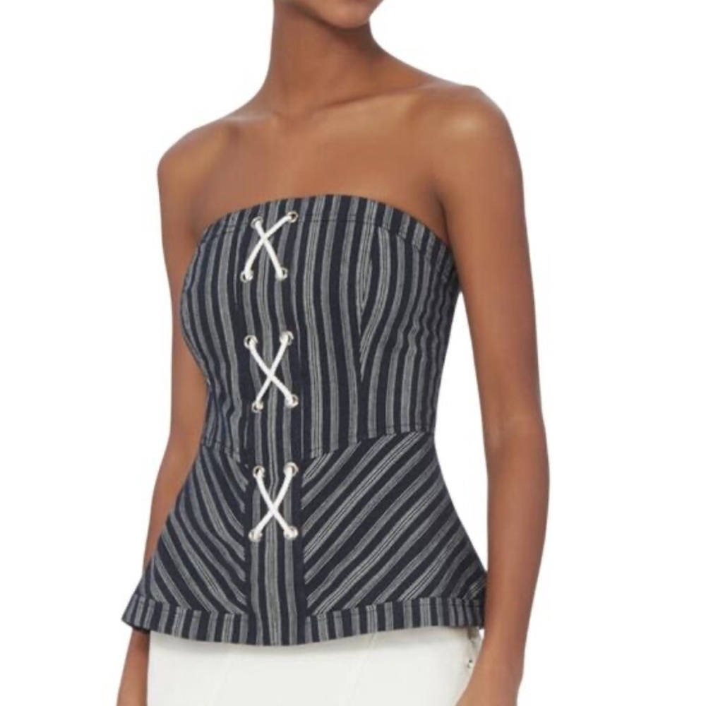 Intermix size medium denim blue and white nautical hamptons nantucket tube top